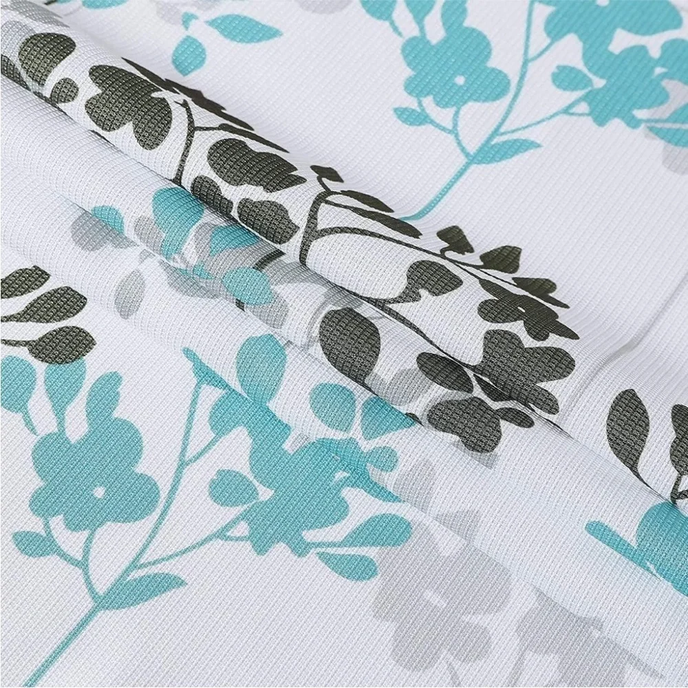Teal Grey Floral Shower Curtain 70x72 – Water Resistant – New